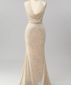 Navy Blue Sequin Prom Dress
