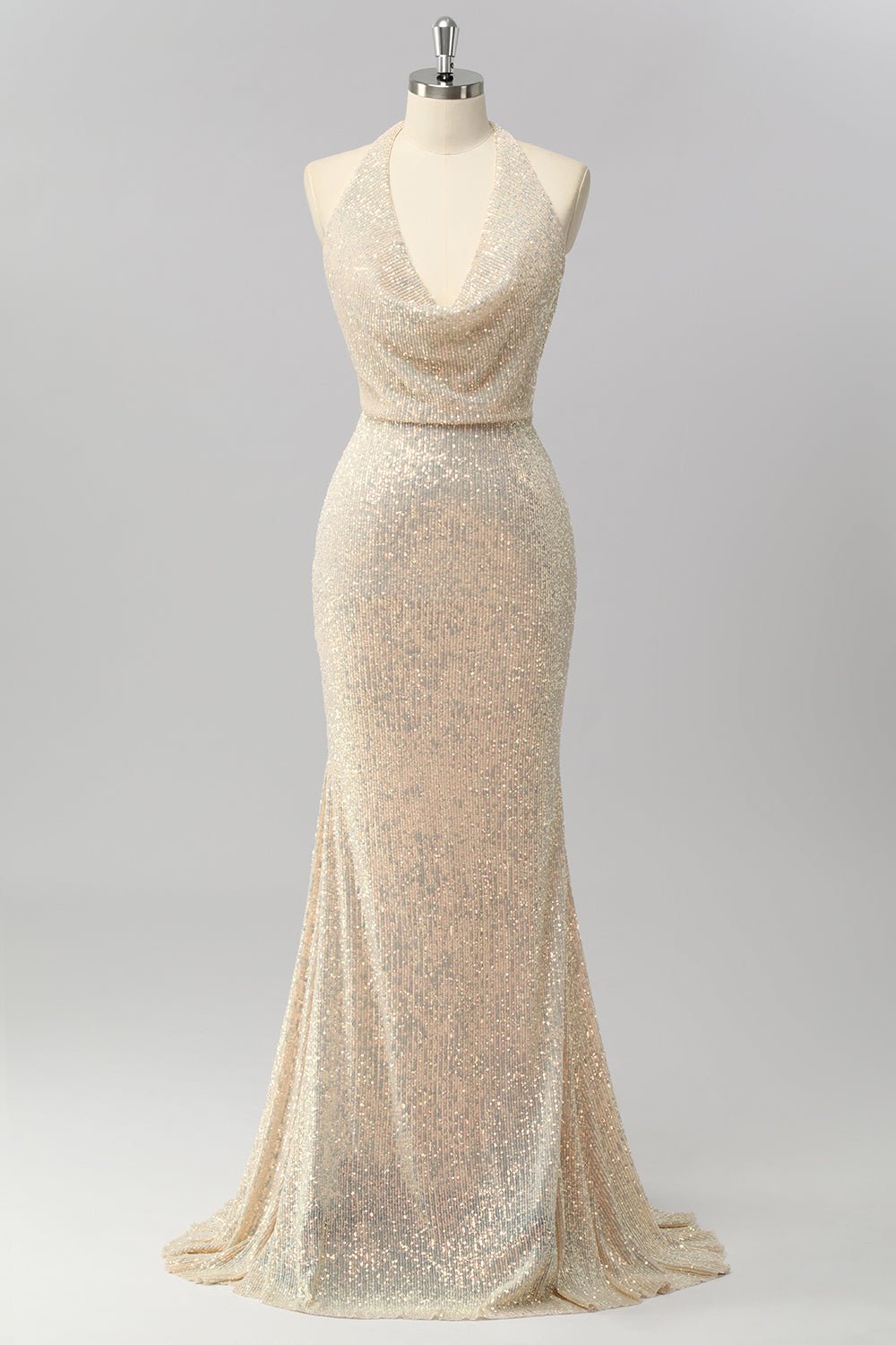 Navy Blue Sequin Prom Dress