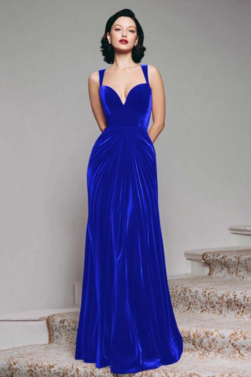 holiday party dress blue Leely Women Dark Blue Velvet Midi Holiday Party Dress with Sleeves Sheath Asymmetrical Neck Cocktail Dress